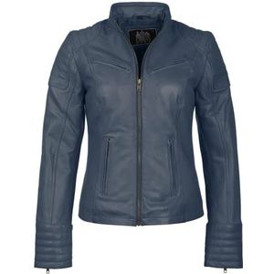 Dames Leren Jas URBAN 5884, Echte Lamsleren Jasje, Kort en Nauwsluitend Model, Gladde en Zachte Leer. Marineblauw 2XL