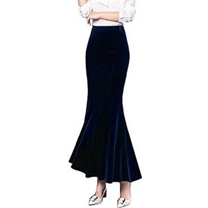 ebossy Women's High Waist Bodycon Velvet Fishtail Mermaid Maxi Skirt Evening Party (X-Large, Blue)