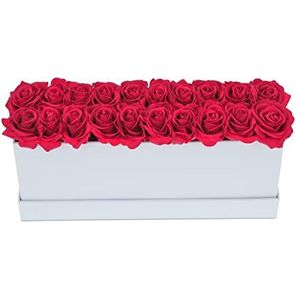 Relaxdays flowerbox rechthoekig, met 20 kunstrozen, cadeau voor Moederdag & Valentijnsdag, langwerpige rozenbox, rood