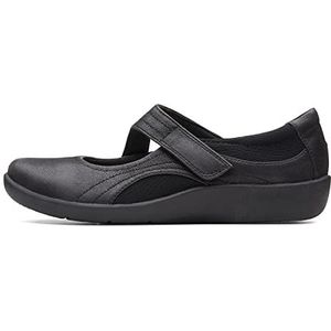 Clarks Women's Sillian Bella Mary Jane Flat, Black Synthetic, 9.5 W US