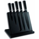 Le Couteau du Chef 443610 magneetblok, 5 keukenmessen, zwart lemmet, koolstofstaal, roestvrij staal, anti-aanbaklaag