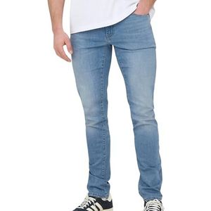 Heren Slim Fit Jeans Stretch Denim Broek Gebleekt Ontwerp ONSLOOM, Colour:Light Blue, Size:28W / 30L, Beenlengte:L30
