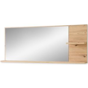 Stella Trading Bari wandspiegel in Artisan eikenlook, FSC-gecertificeerd, praktische spiegel met plank voor hal en garderobe, op houtbasis, 148 x 60 x 17 cm