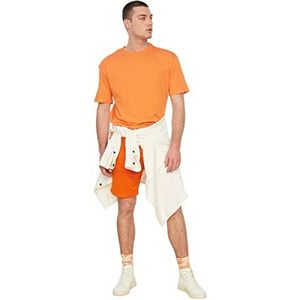 Trendyol Heren Orange Basic T-shirt voor mannen, 100% katoen, ontspannen pasvorm, ronde kraag, korte mouwen, klein