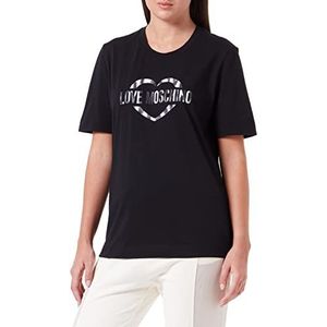 Love Moschino Dames Regular Fit Korte Mouwen met Hart olografische Print T-Shirt, Zwart, 42