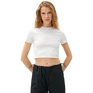 Koton Dames Crop Short Sleeve High Neck T-shirt, wit (000), M