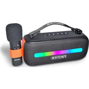 Bontempi SonicSync Karaokeversterker met dynamische microfoon, lichteffecten, TWS en echo-effect, 28,9 x 18,2 x 12,9 cm