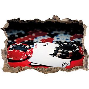 Pixxprint 3D_WD_2003_62x42 speelkaarten tijdens het poker muurdoorbraak 3D muursticker, vinyl, kleurrijk, 62 x 42 x 0,02 cm