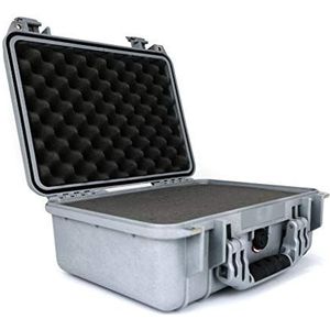 Peli 1450 Stootbestendige Koffer Voor Dslr Camera, Slr, Objectieven En Drones, Ip67 Water- En Stofdicht, Capaciteit: 15L, Gemaakt In Duitsland, Met Aanpasbaar Plukschuim, Kleur: Zilver