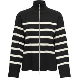 ONLY Dames Onlvalley LS Highneck Zip Cardigan KNT Trui, Zwart/Strepen: Berk, XS, Zwart/Strepen: Berk, XS