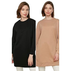 Trendyol Dames Beige 2 Pack Ronde hals gebreid sweatshirt, Black-Skin, Medium