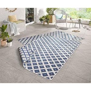 Northrugs In & Outdoor omkeerbaar tapijt Nizza blauw crème, 80x150 cm