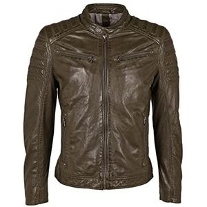 Gipsy - Heren echt leren jack bikerjack lamsnappa zwart plantaardig gelooid, dark olive, M