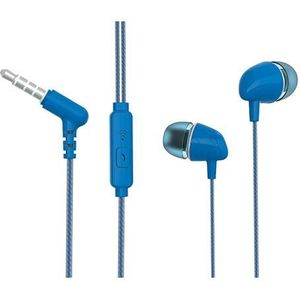 Stereo-hoofdtelefoon, handsfree, blauw, geluid, volumeregeling en microfoon, ideaal voor oproepen en luisteren naar muziek.