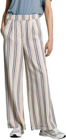 Broek - Wit - Rayon en Katoen - Verticale Strepen - Casual Stijl