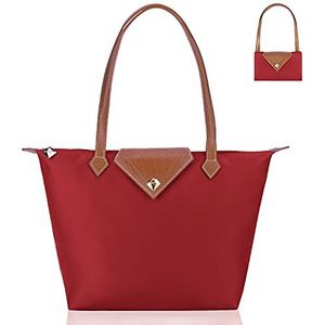 BOJLY Tote tassen voor vrouwen stijlvolle waterdichte nylon dames schoudertas top handvat handtas vouwen strand reistas voor werk, winkelen, school, Rood, Large