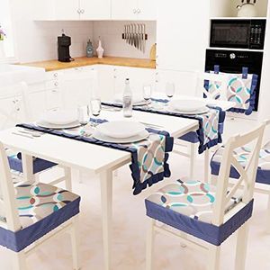 PETTI Artigiani Italiani - Tafelloper, tafelloper van katoen, 1 tafelloper voor keuken of woonkamer, 40 x 140 cm, blauwe cirkel, 100% Made in Italy