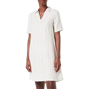 TOM TAILOR Dames linnen jurk met kraag 1031367, 29553 - Beige Drawn Vertical Stripe, 34