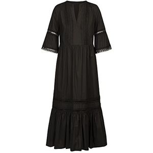 Apart maxi-jurk van zacht mesh, allover bedrukt met een bladerpatroon, zwart, 34