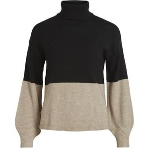 Vila - Viril Blocking Roll-nk Knit Top - Trui - Black/melange