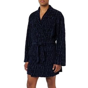 Emporio Armani Heren Men's Dressing-Gown Jacquard Bold Logo Chenille Nightgown, Marine Jacquard, L/XL