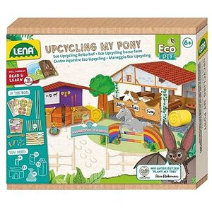 LENA 42836 Eco Upcycling knutselset My Pony, set voor het gebruik van gerecyclede verpakkingen voor het knutselen van een maneer, creatieve set voor kinderen vanaf 6 jaar