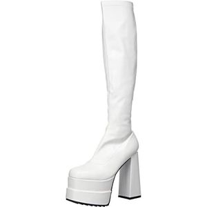 LAMODA - Bad Girl Platform Knee High Boots, EU 38, Wit Pu, 38 EU