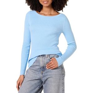 Amazon Essentials Dames lichtgewicht geribbelde lange mouwen boothals Slim-Fit trui, hemelsblauw, XS