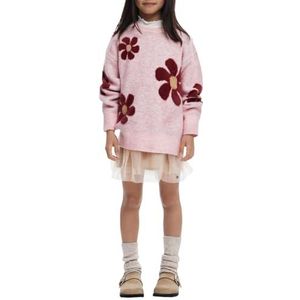 Trui - Effen Achtergrond - Grote Bloemenprint - Lange Mouwen - Regular Fit