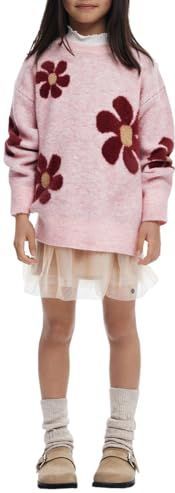 Trui - Effen Achtergrond - Grote Bloemenprint - Lange Mouwen - Regular Fit