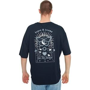 Trendyol Mannelijk jong oversized basic T-shirt met ronde hals, marineblauw, M