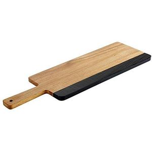 APS serveerplank ""Acacia leisteen"", rustieke serveerplank van acaciahout, houten plank met natuurlijke leisteenstroken voor etikettering, 15 x 48,5 cm, 1,5 cm, bruin/zwart