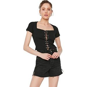 Trendyol Dames Black Ticker Square Collar Crop gebreide blouse Blouse, klein