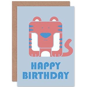 Wee Blue Coo Verjaardagskaart voor kinderen, jongens, tijger, licht