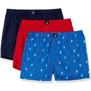 Nautica Heren Katoen Geweven 3 Pack Boxer Shorts, Peacoat/Helder Rood/2 Kleur Kreeft, Groot