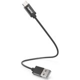 Hama USB-C kabel (USB-A 2.0 mannelijk/USB-C male oplaadkabel, 480 Mbit/s, 0,2 m, compatibel met Samsung Galaxy S21/s20/s10/s9/s8, Huawei P30/P20, Xiaomi) zwart