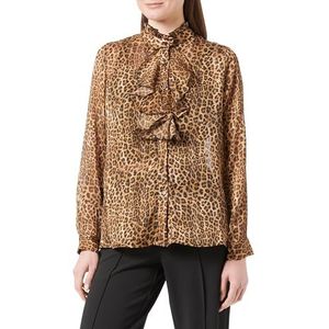 NAEMI Damesblouse met ruches met luipaardprint 19523976-NA01, bruin, M, bruin, M