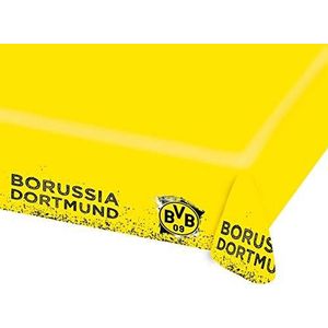 Amscan 9908530 - tafelkleed BVB, afmeting 120 x 180 cm, van plastic, Borussia Dortmund, tafellaken, decoratie, voetbal, party, fan, verjaardag