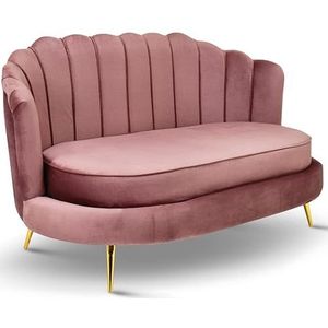 2-Zitsbank Sofa roze 150 cm - met zachte vulling, gewatteerde rugleuning, met gouden pootjes, in velours stof - zitplaats voor woonkamer, gastenkamer, kleine bank, woondecoratie