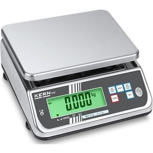 Tafelweegschaal [Kern FXN 6K-3] Robuuste, ruimtebesparende tafelweegschaal, beschermd door roestvrij staal en beschermingsklasse IP68, weegbereik [Max]: 6 kg, leesbaarheid [d]: 2 g, reproduceerbaarheid: 2 g, lineariteit: 4 g, weegplaat: BxD 236x195 mm (roestvrij staal)