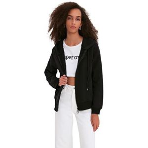 Trendyol Dames Black Zipper Basic Gebreide Slim Hooded Sweatshirt, S