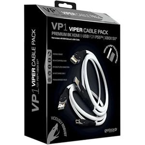 Gioteck Viper Pack - HDMI 2.1-Kable en Usb-oplaadkabel, Krachtige gaming-kabel, 8K Resolutie, 3 meter lang, Nylon Wit