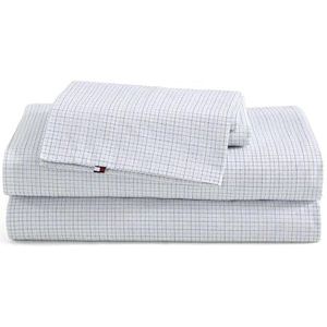 Tommy Hilfiger - Lakenset, katoenen percal beddengoed met bijpassende kussensloop, fris en cool, premium kwaliteit Home Essentials (New England Plaid Blue, Twin)