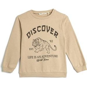 Koton Boys's Tiger bedrukt sweatshirt met lange mouwen en ronde hals, geborsteld, beige (057), 5-6 jaar