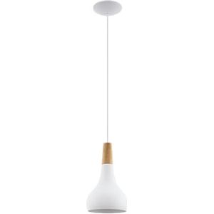 EGLO Sabinar hanglamp, pendellamp van staal en hout, plafondlamp hangend in geborsteld wit, bruin, E27 fitting, Ø 18 cm, FSC gecertificeerd
