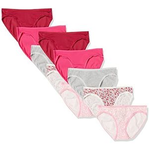 Amazon Essentials Bikinibroekje voor dames, katoen, verkrijgbaar in grote maten, 10 stuks, grijs/roze/bloemen, maat L