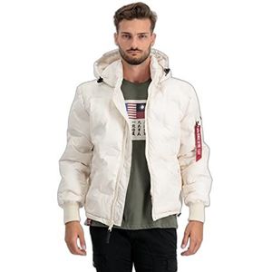 Alpha Industries Logo Puffer Winterjas met capuchon voor heren Jet Stream White