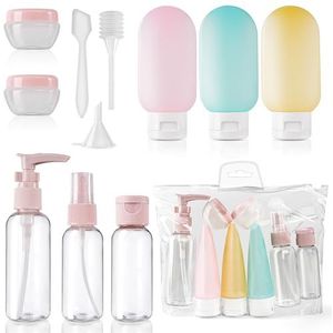 11 stuks reisflessen, set van siliconen cosmeticaflessen, 30/50/60/80 ml, reisflessen om te vullen, toiletartikelen, reisaccessoires, bevat pompdispenser, shampoo, transparante spuitfles, kleine
