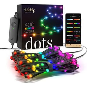 Twinkly Dots – App-gestuurde Flexibele LED Lichtsnoer met 400 RGB (16 Miljoen Kleuren) LED's. 20 Meter. Zwarte Draad. Binnen en Buiten Slimme Verlichting Decoratie