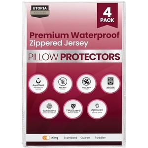 Utopia Bedding Waterdicht kussen met ritssluiting - kussen beschermers jersey - 20 x 38 inch - (Pack van 4, koning, wit)